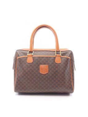 Celine Handbag Macadam Dark Brown Canvas Leather Mini Boston